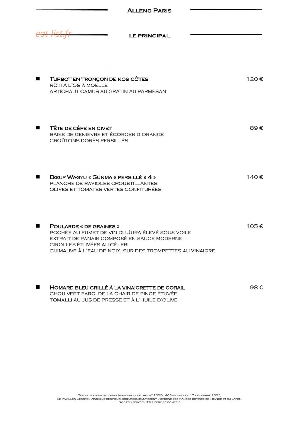 Pavillon Ledoyen — carte page 1
