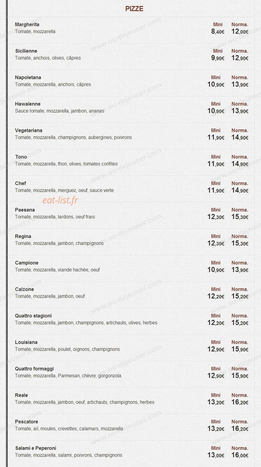Pizza Vesuvio — carte page 9
