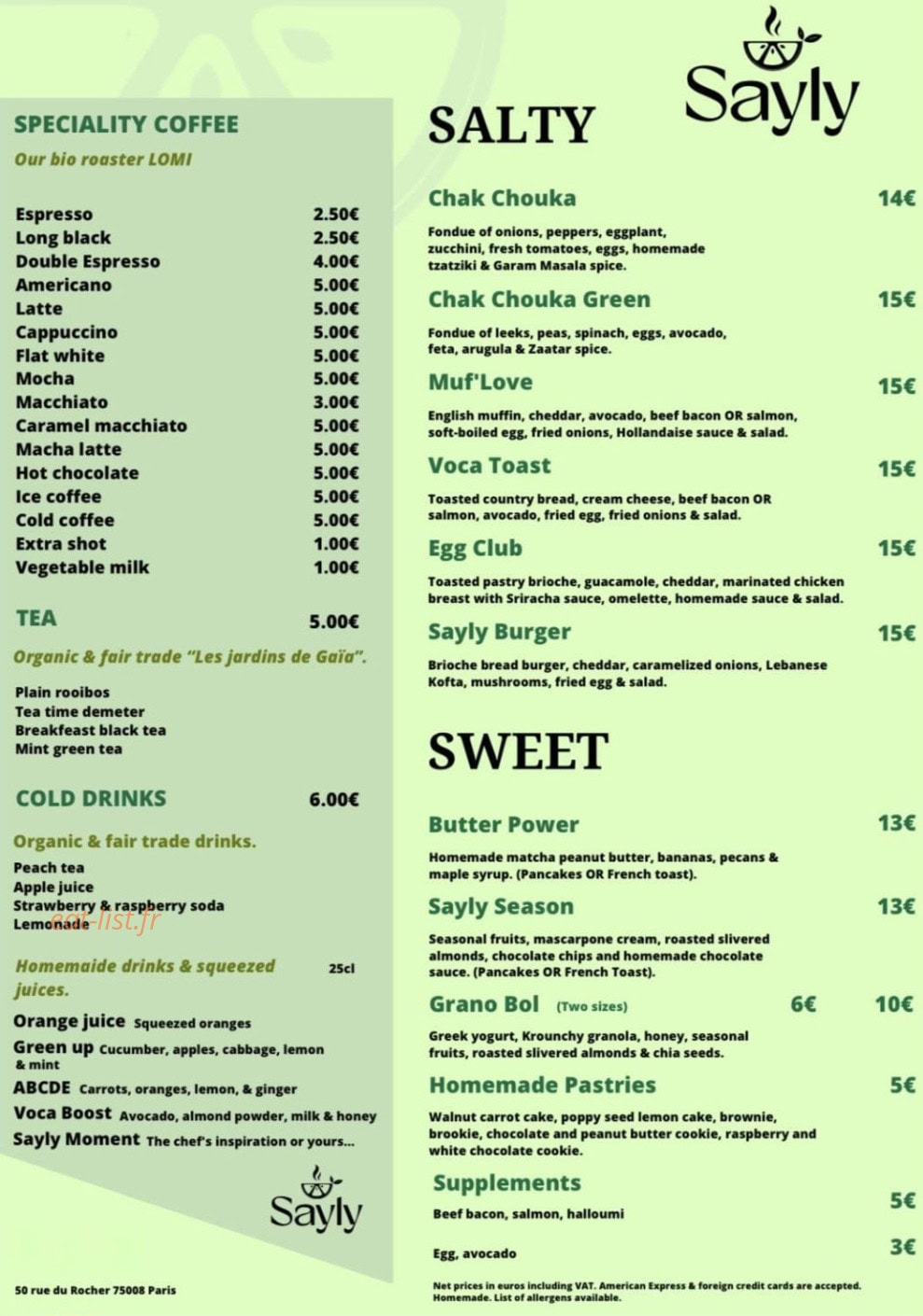 Sayly Brunch — carte page 2