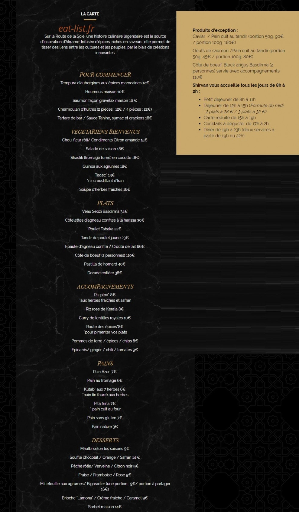 Shirvan Café Métisse — carte page 1
