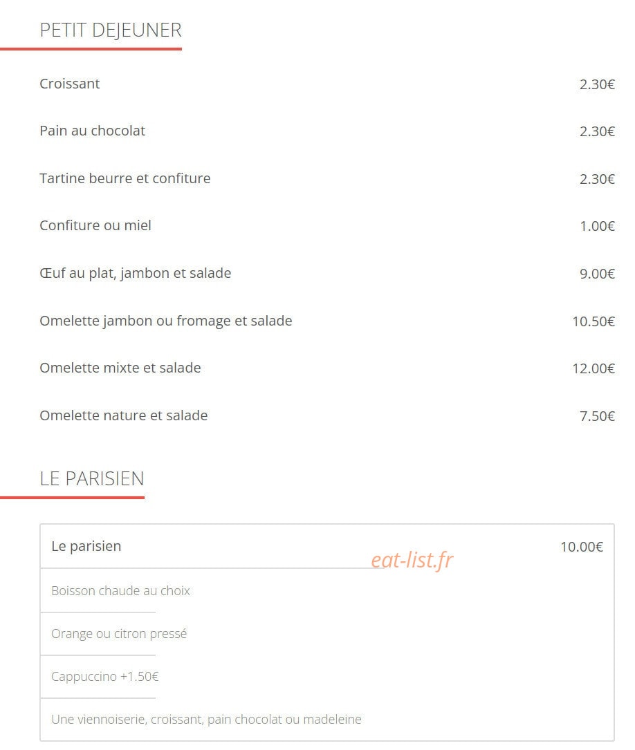 Un Bistrot en Ville — carte page 1