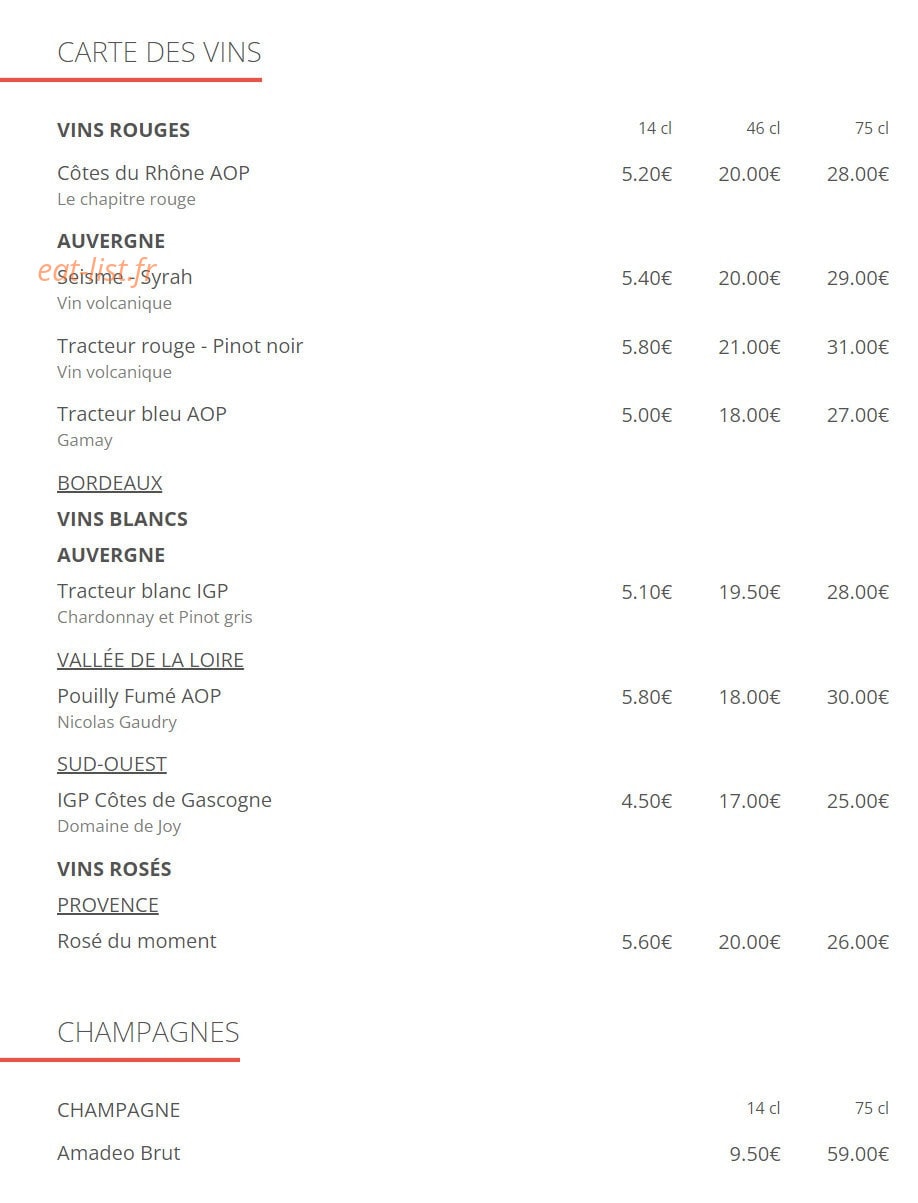 Un Bistrot en Ville — carte page 7