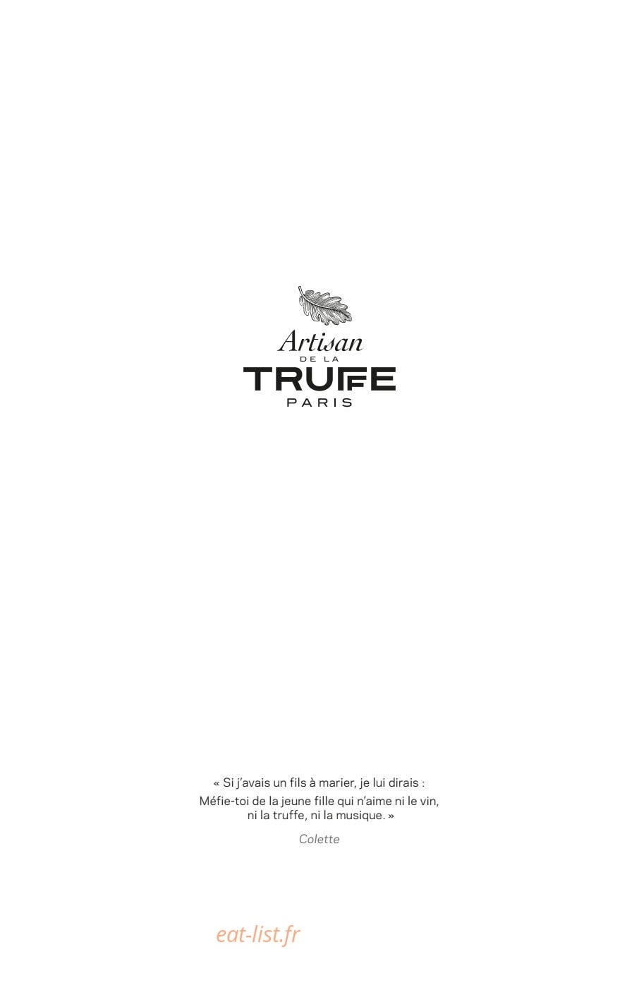 Artisan de la Truffe — carte page 1