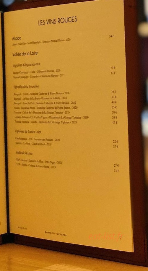 Au Tour du Vin — carte page 1