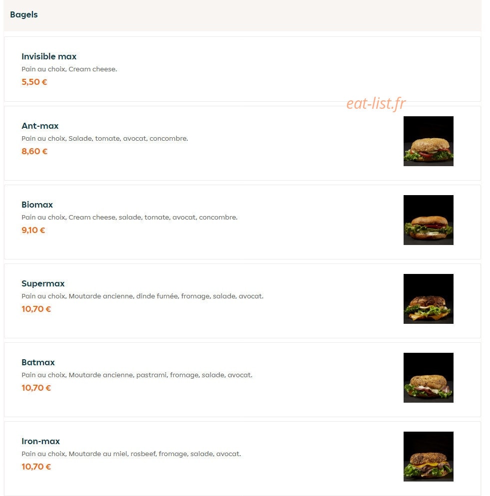 Bagel Max — carte page 1