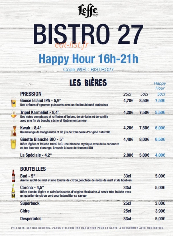 Bistro 27 — carte page 2