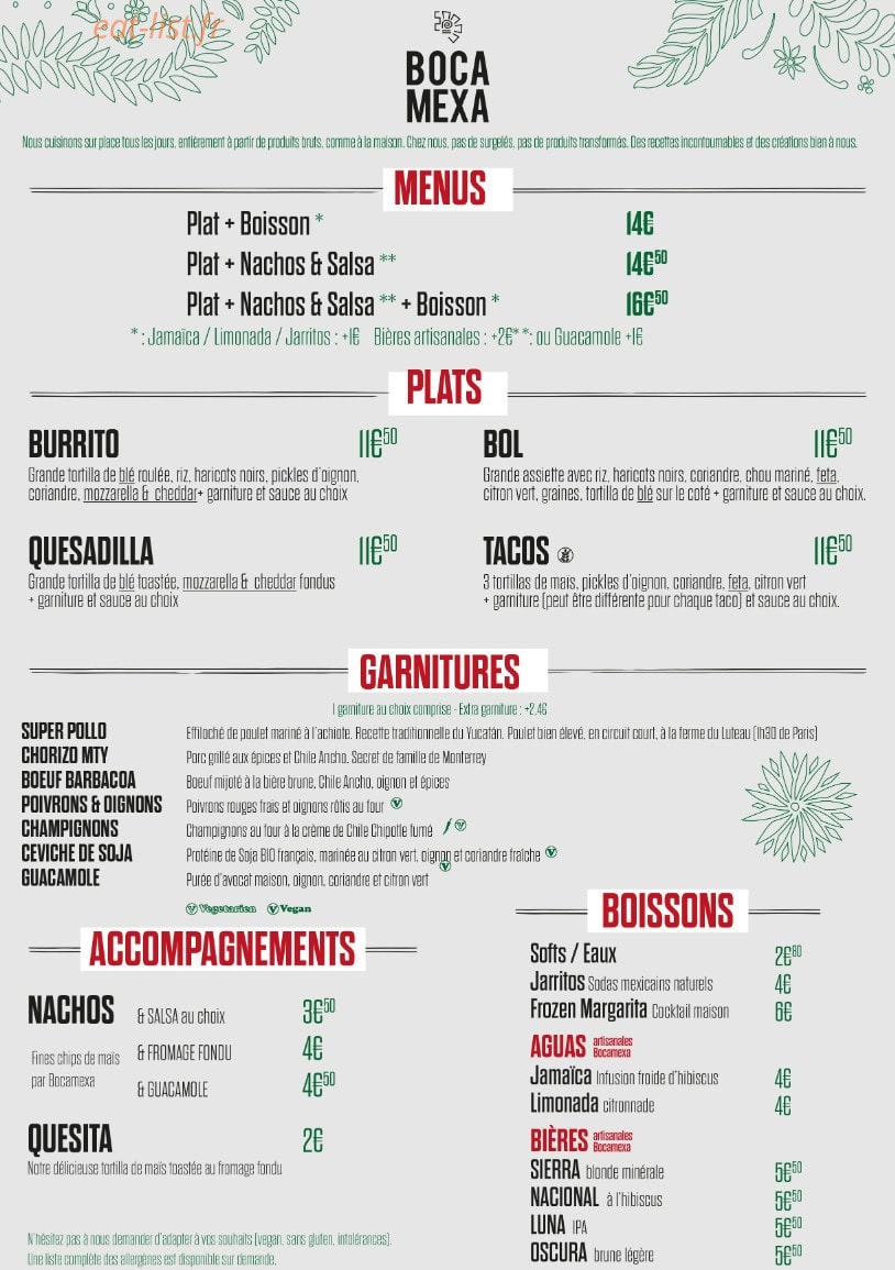 Bocamexa Pigalle — carte page 1