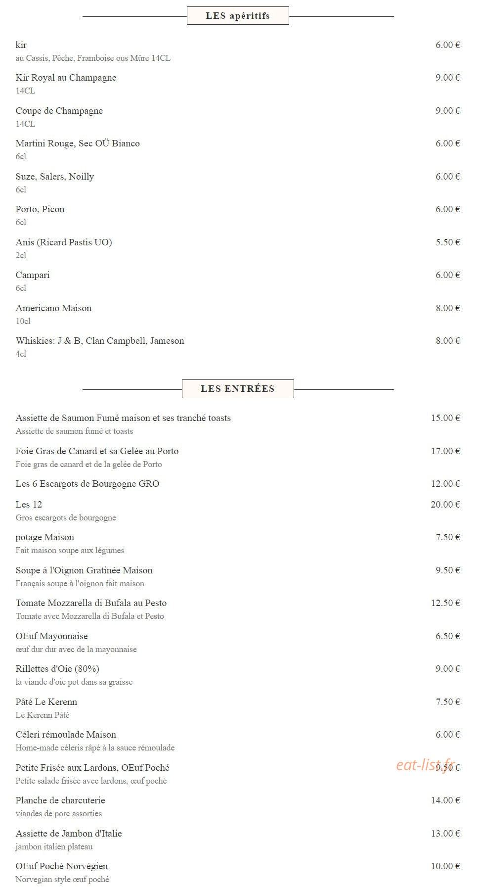 Café de l'opera — carte page 1