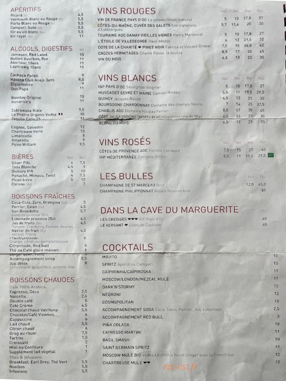 Café Marguerite — carte page 1