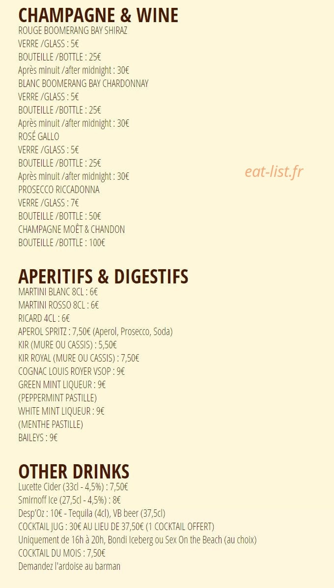 Café Oz Australian Bar — carte page 6