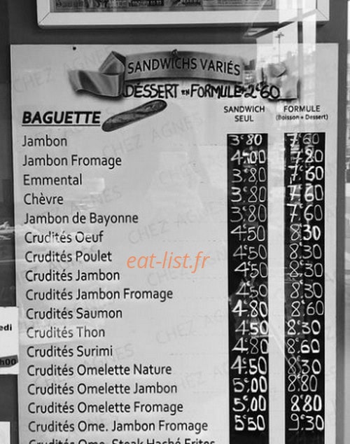 Chez Agnès — carte page 1
