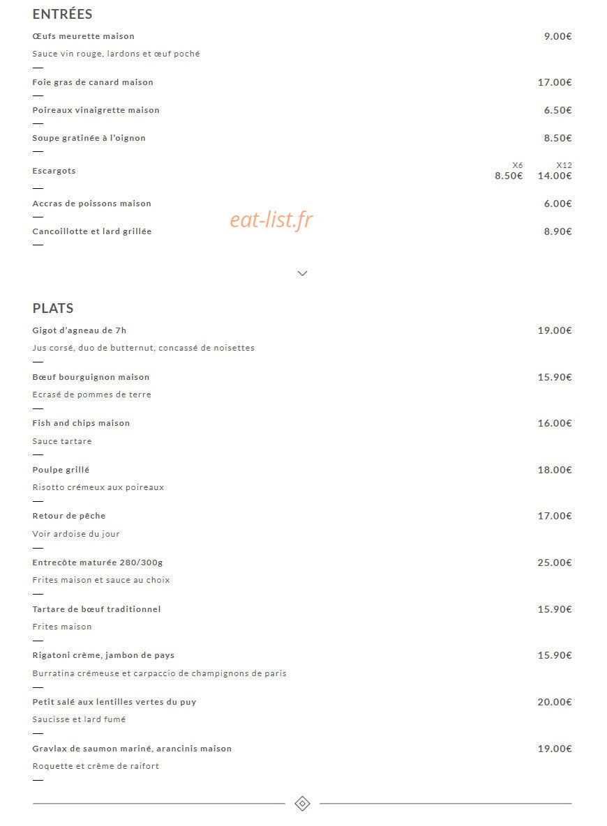 Chez Gustave — carte page 1