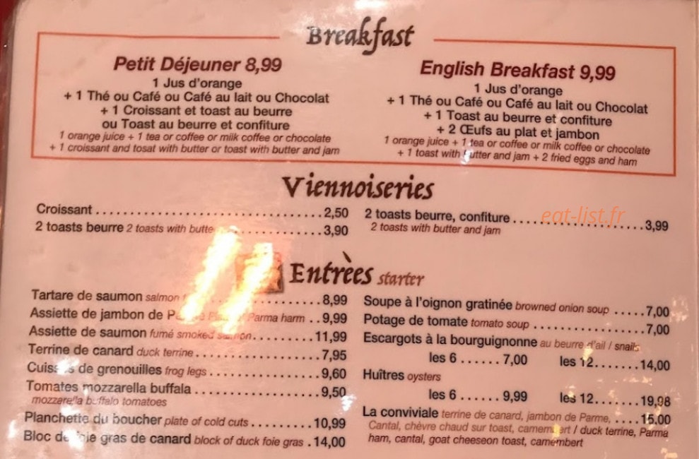 Cordial Cafe — carte page 1