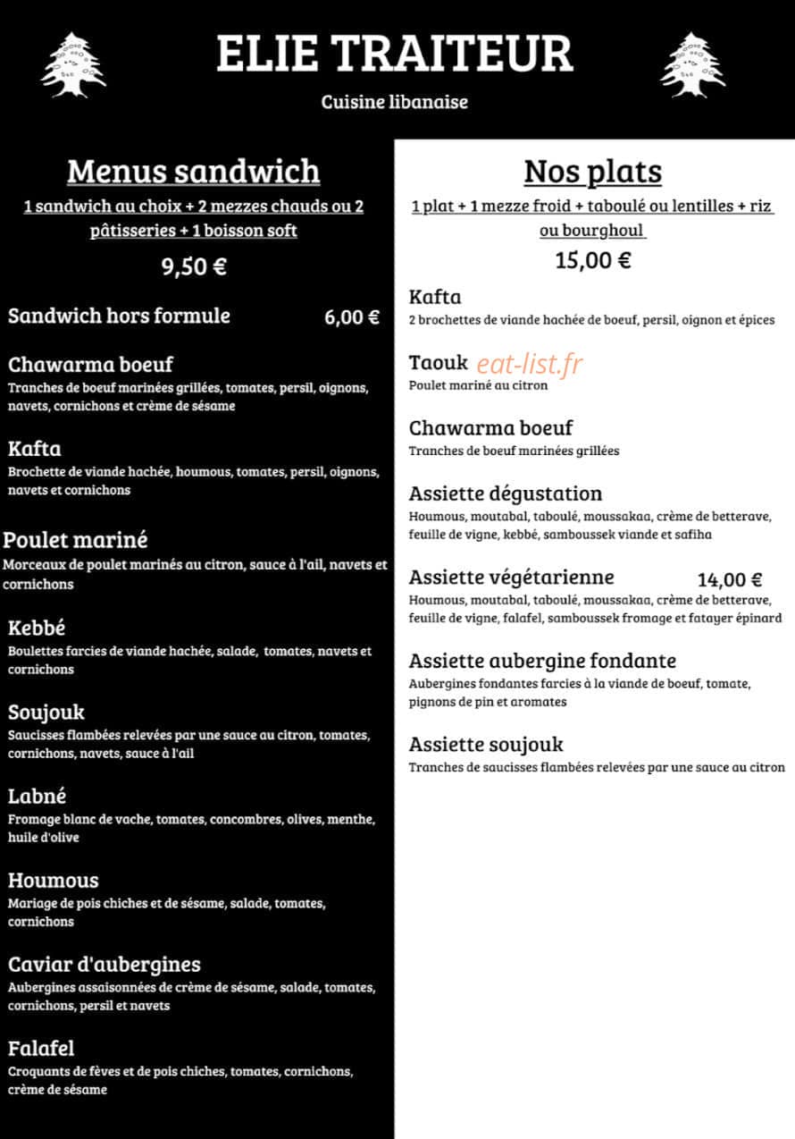Elie Traiteur — carte page 1