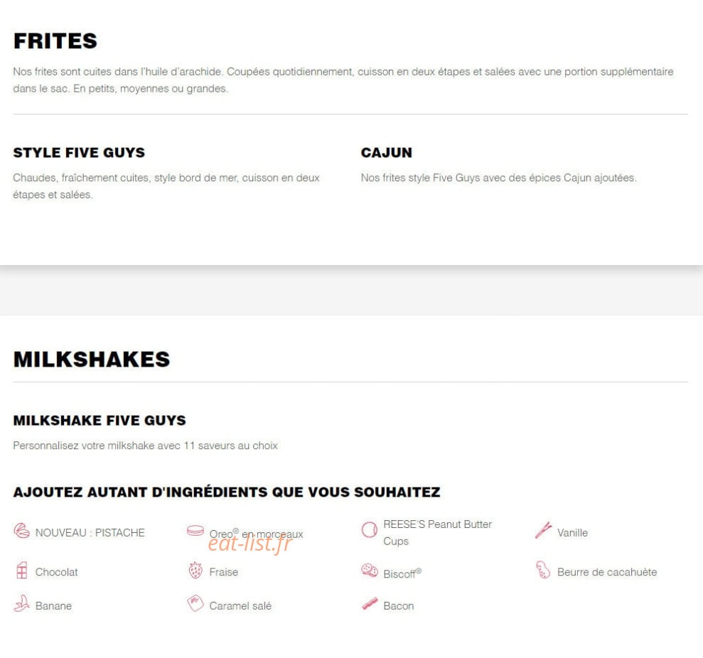 Five Guys — carte page 2