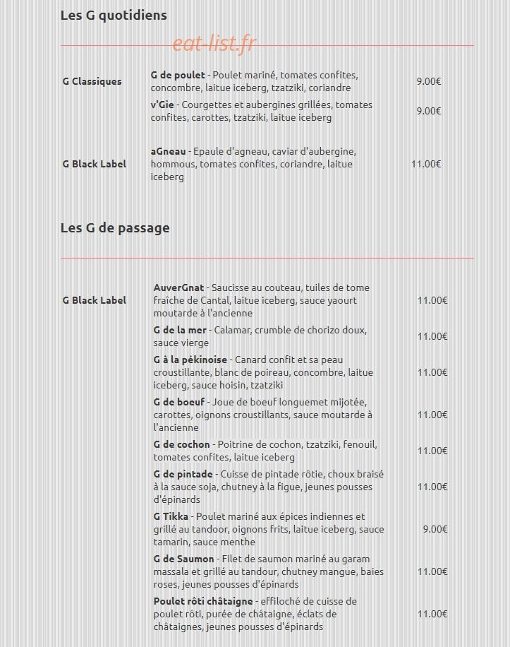 G by Gaspard — carte page 2