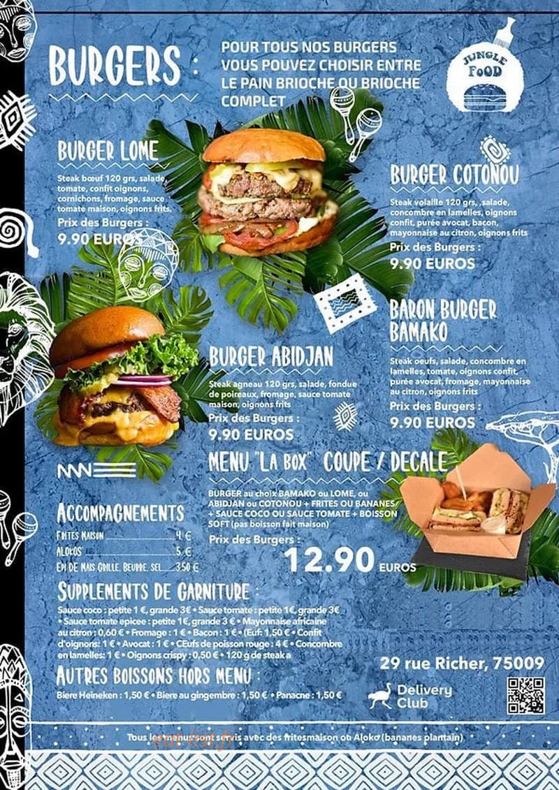 Jungle Food — carte page 1