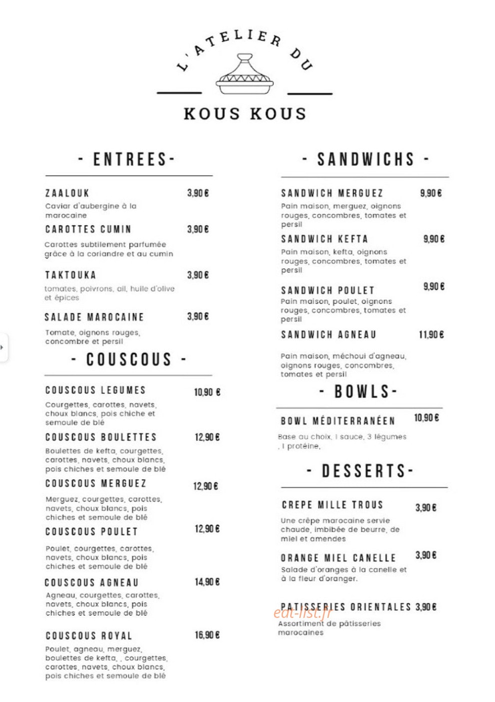 L'atelier du Kouskous — carte page 1