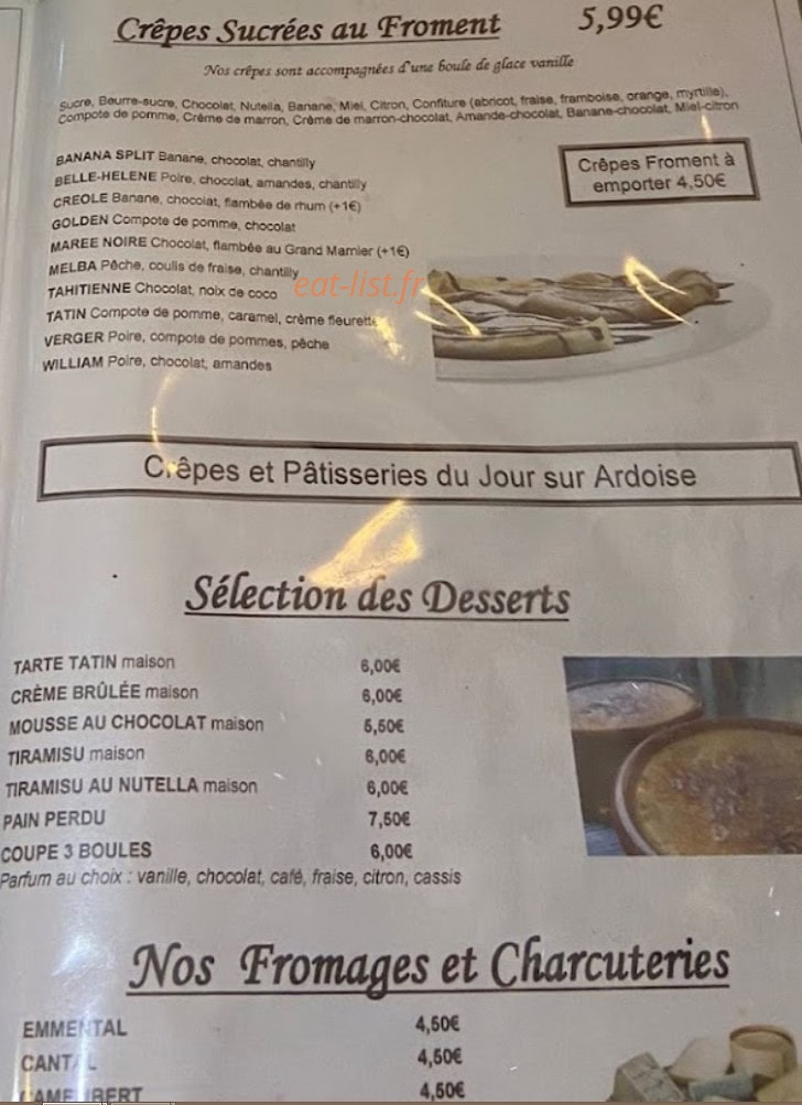 La Crêperie des Artistes — carte page 1