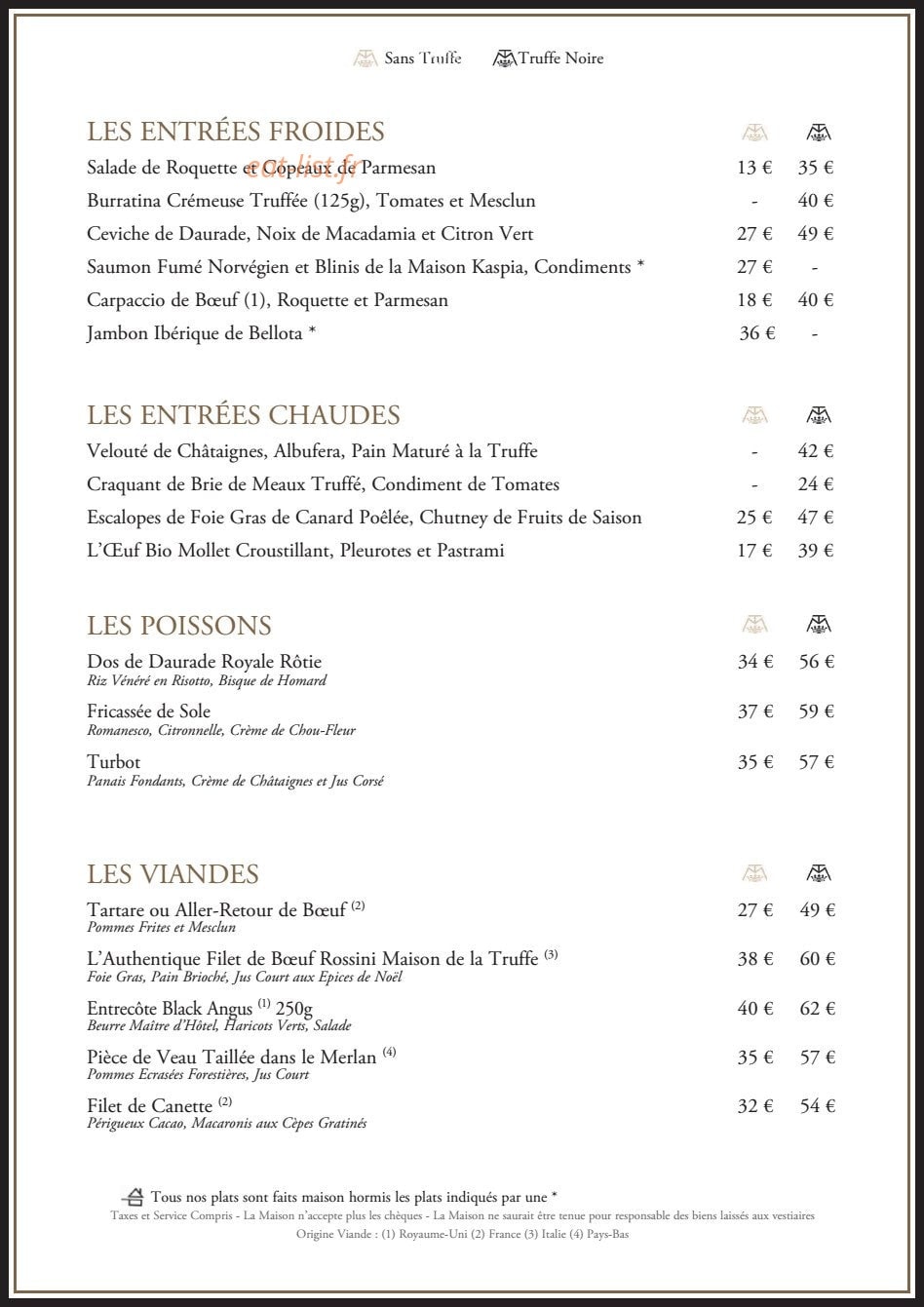 La Maison de la Truffe — carte page 1