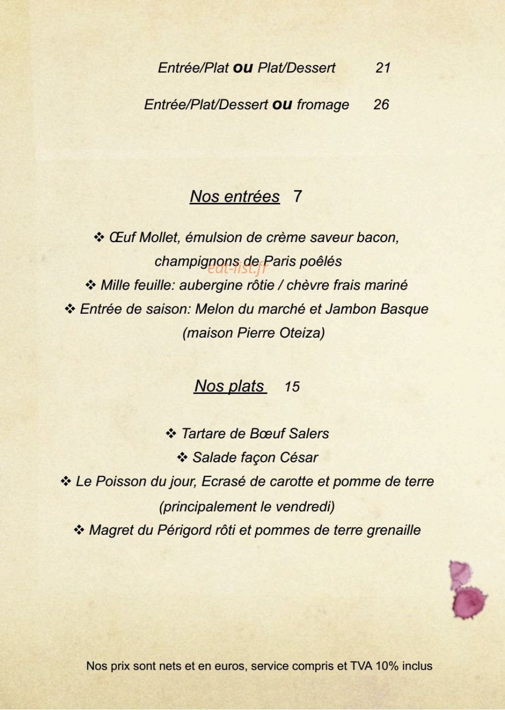 La Muse Du Chai — carte page 2