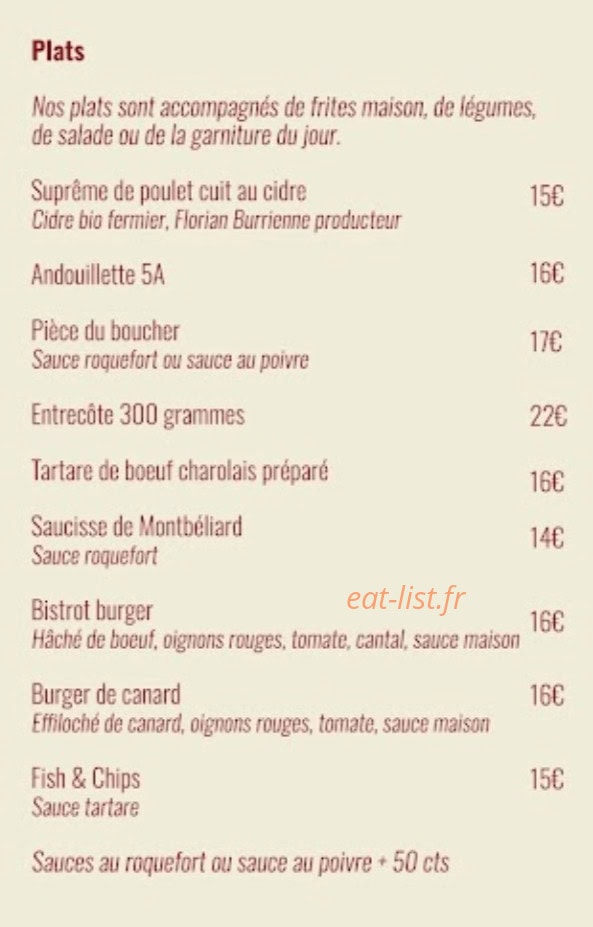 Le Bistrot Verdeau — carte page 2