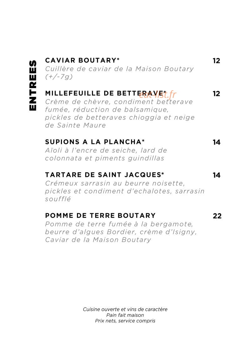 Le Comptoir Boutary — carte page 1