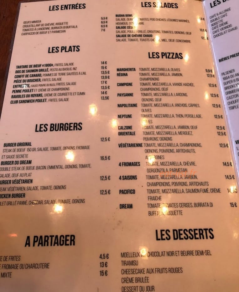 Le Dream Café — carte page 1