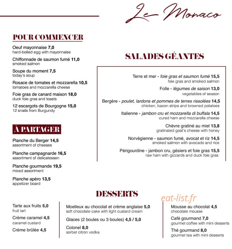 Le Monaco — carte page 1