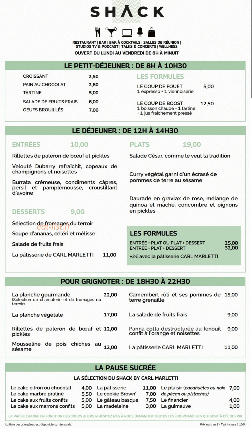 Le Shack — carte page 1
