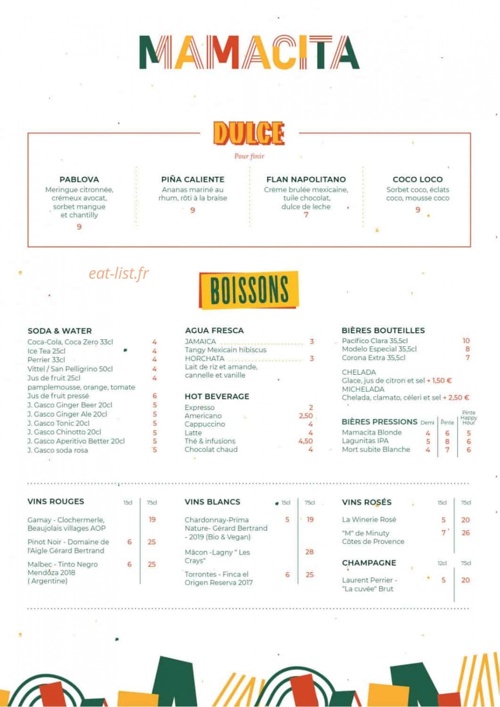 Mamacita Taqueria — carte page 2