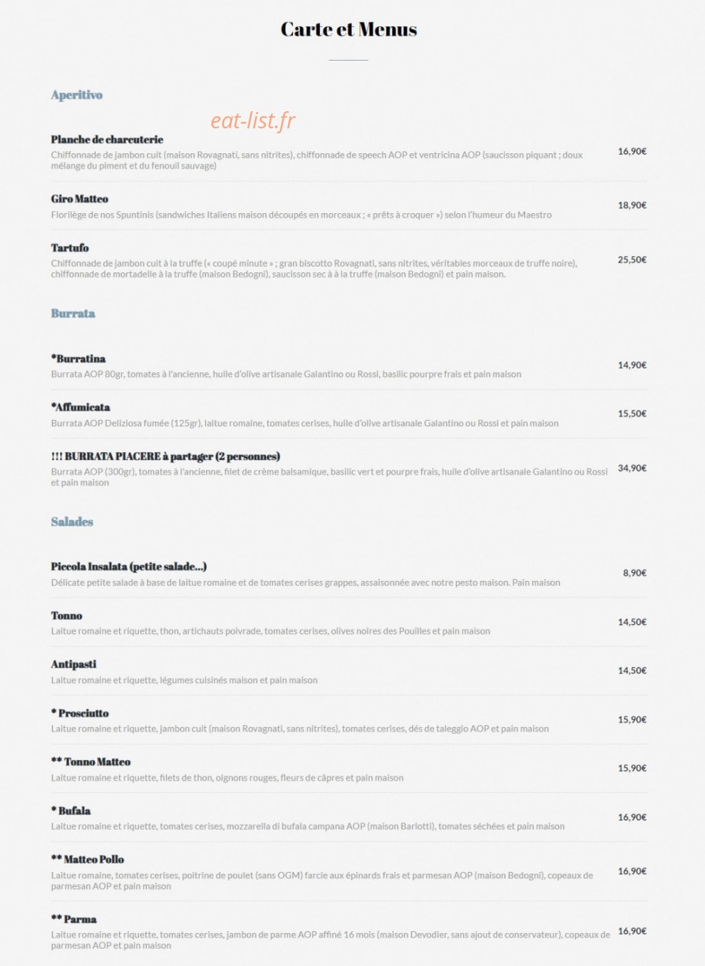 Matteo Pizza — carte page 2
