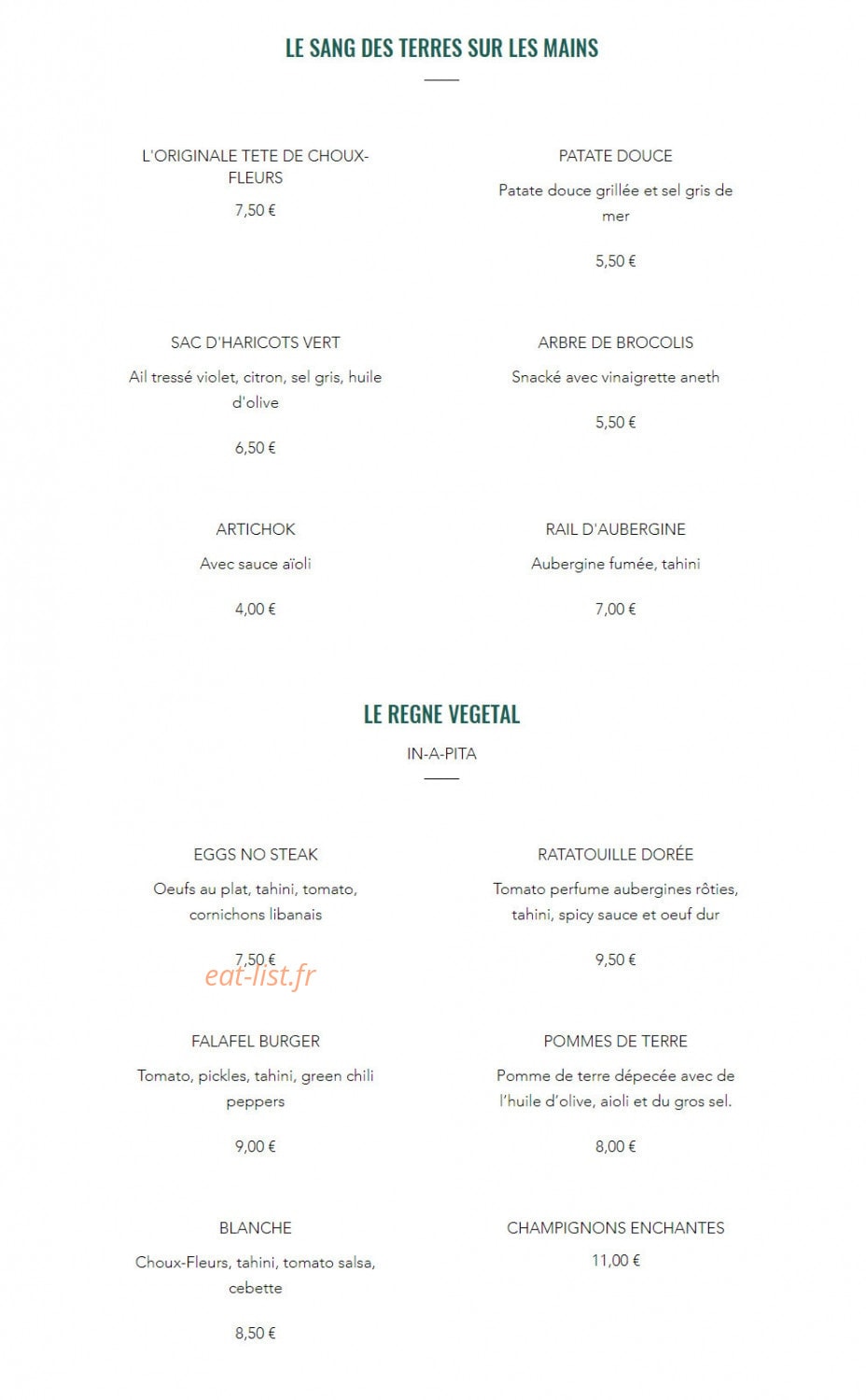 Miznon — carte page 1