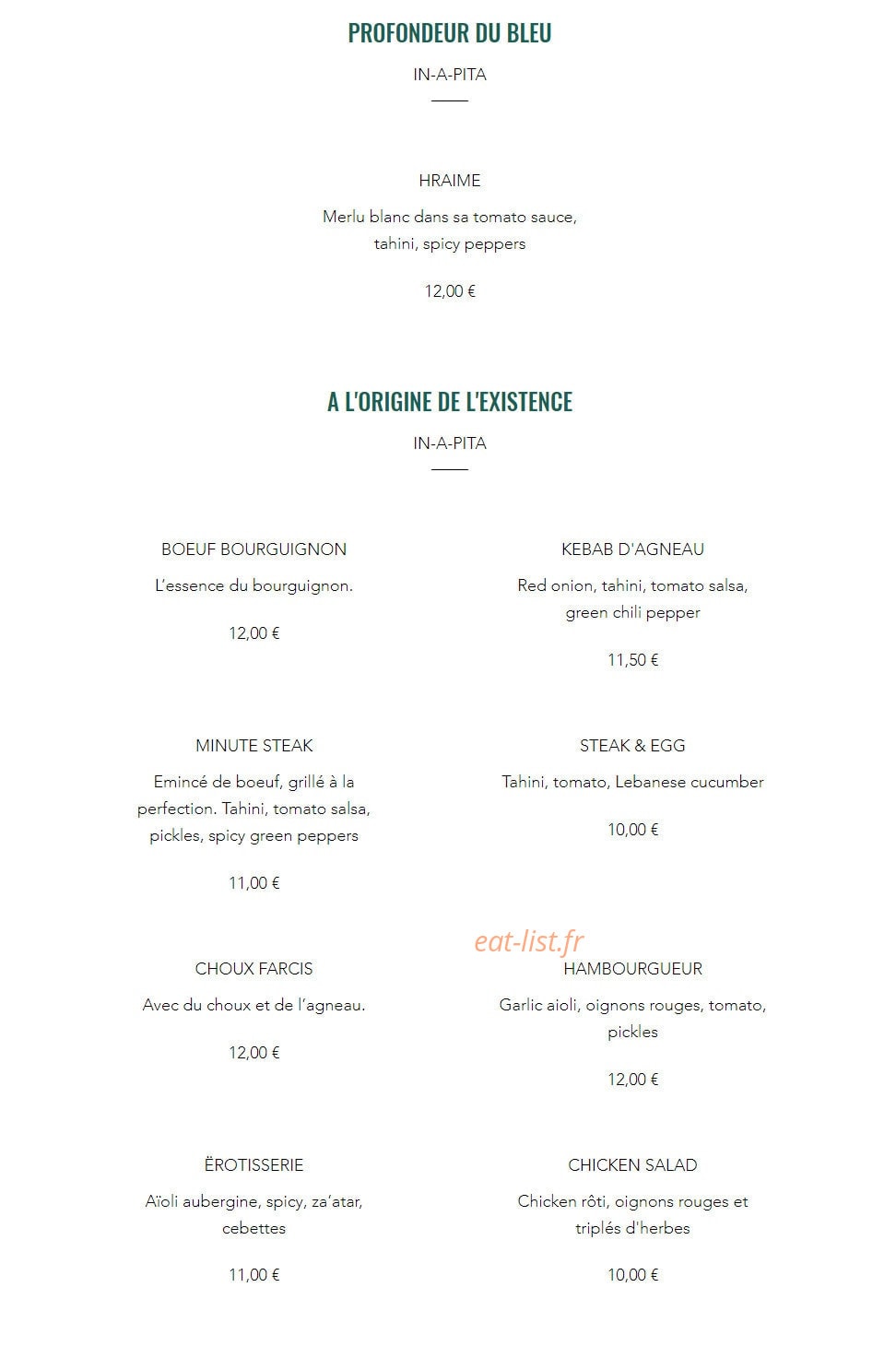 Miznon — carte page 2
