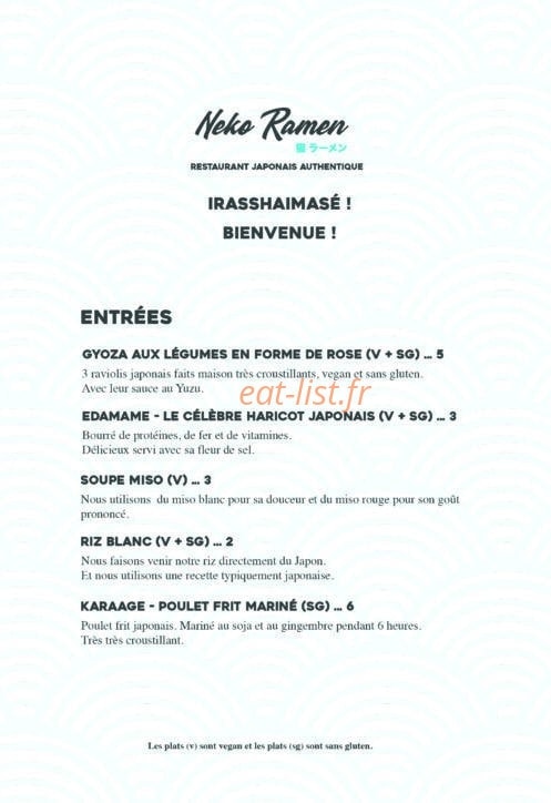 Neko Ramen — carte page 1