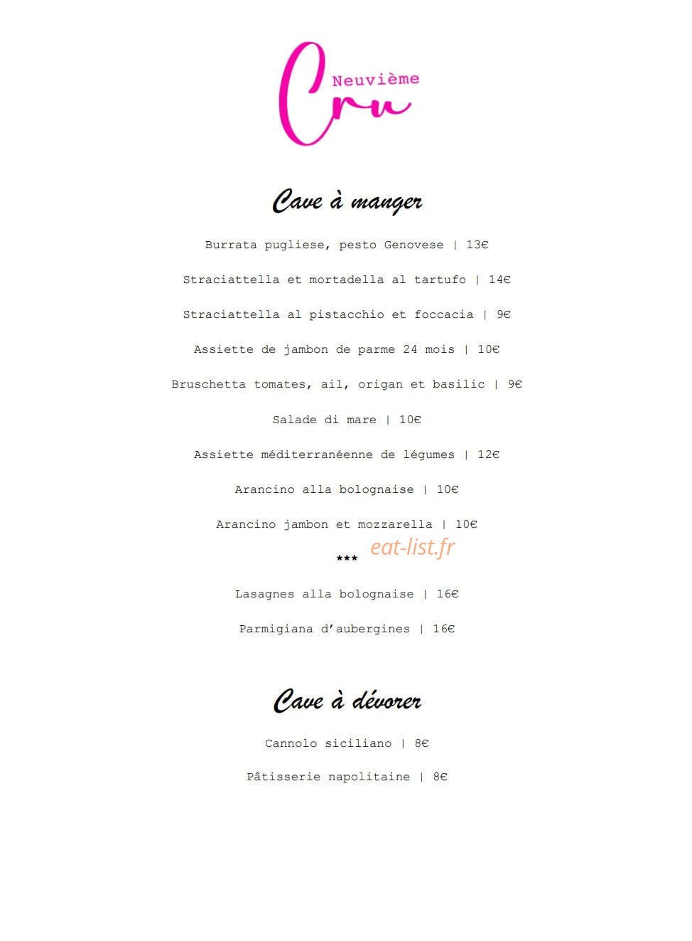 Neuvième Cru — carte page 1