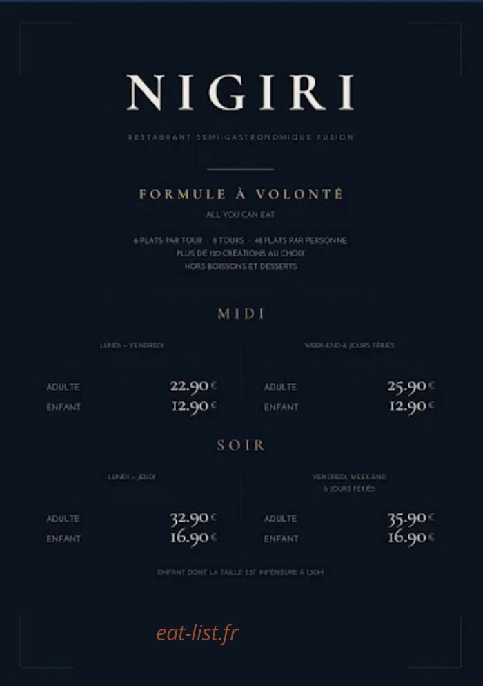 Nigiri Bar — carte page 1