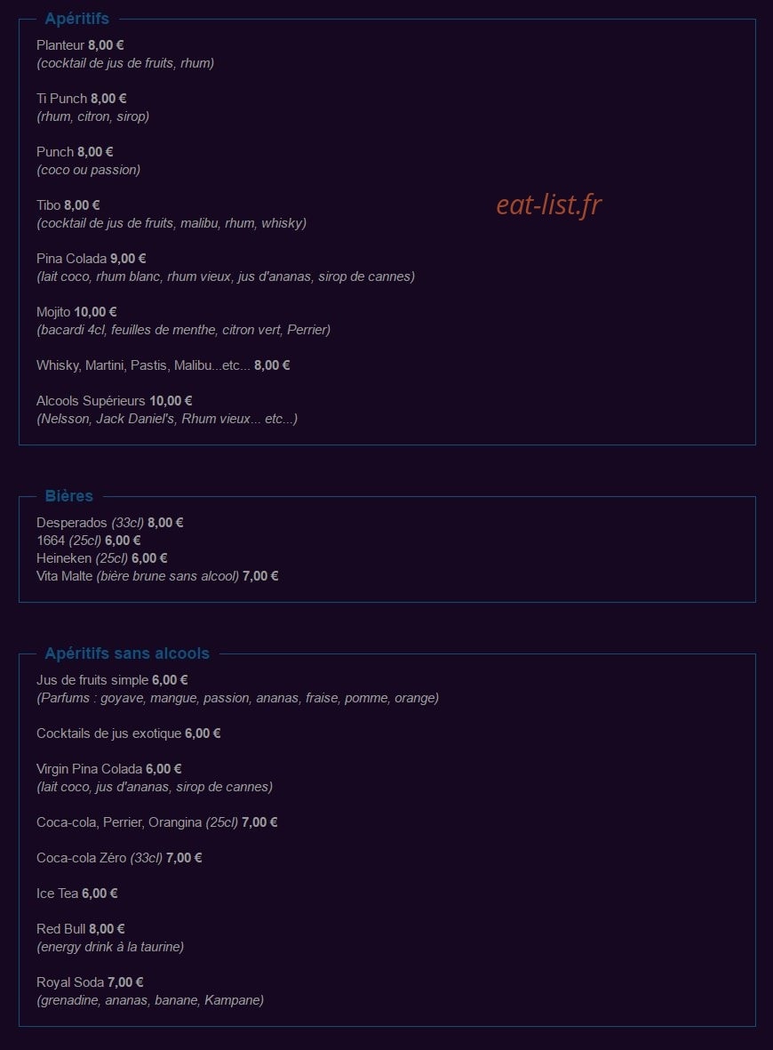 Otis Caribbean Club — carte page 1