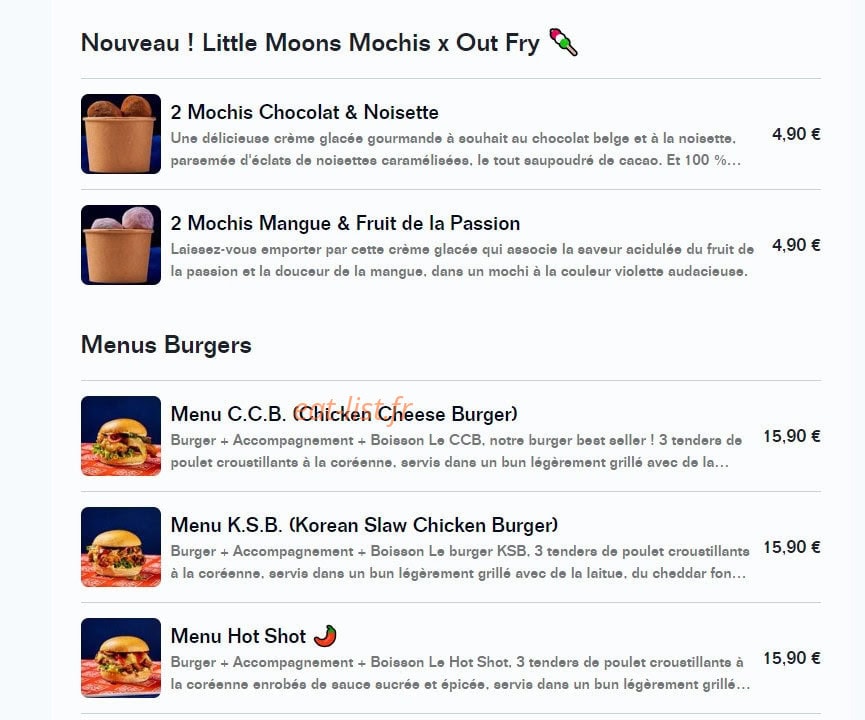 Out Fry — carte page 1
