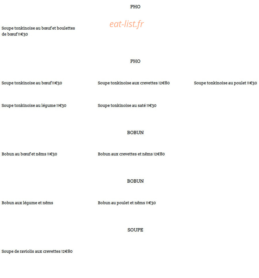 Pho Bobun — carte page 1