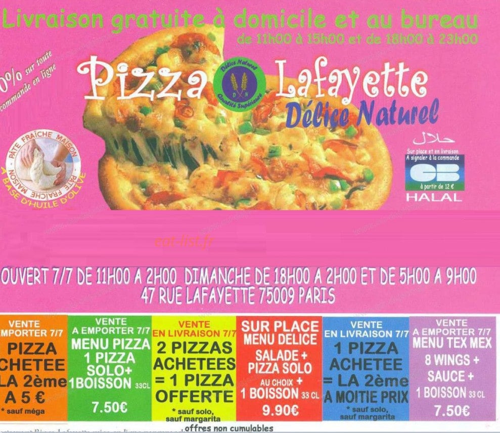 Pizza La Fayette — carte page 1