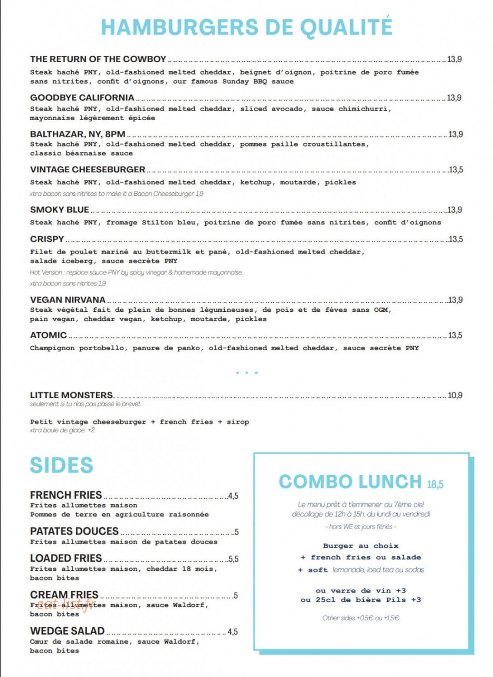 Pny Burger — carte page 1