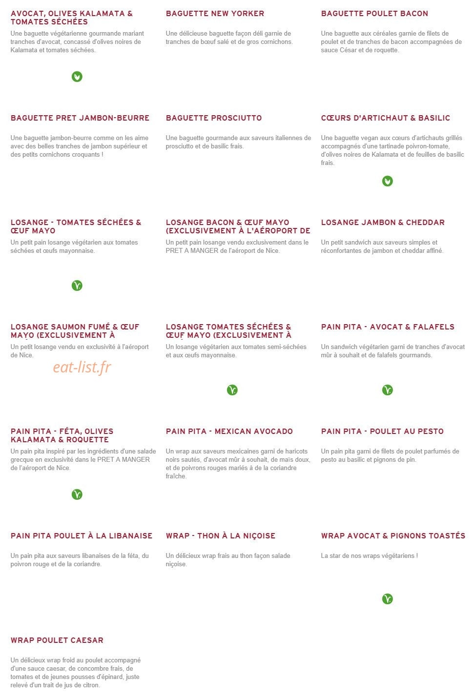 Prêt à manger — carte page 2