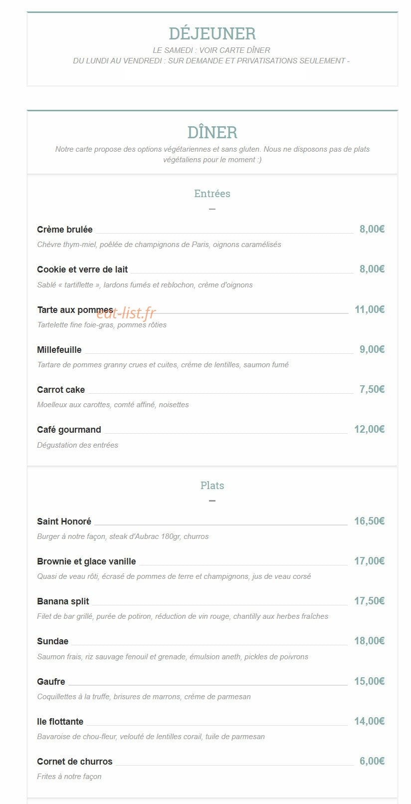 Privé de Dessert — carte page 1