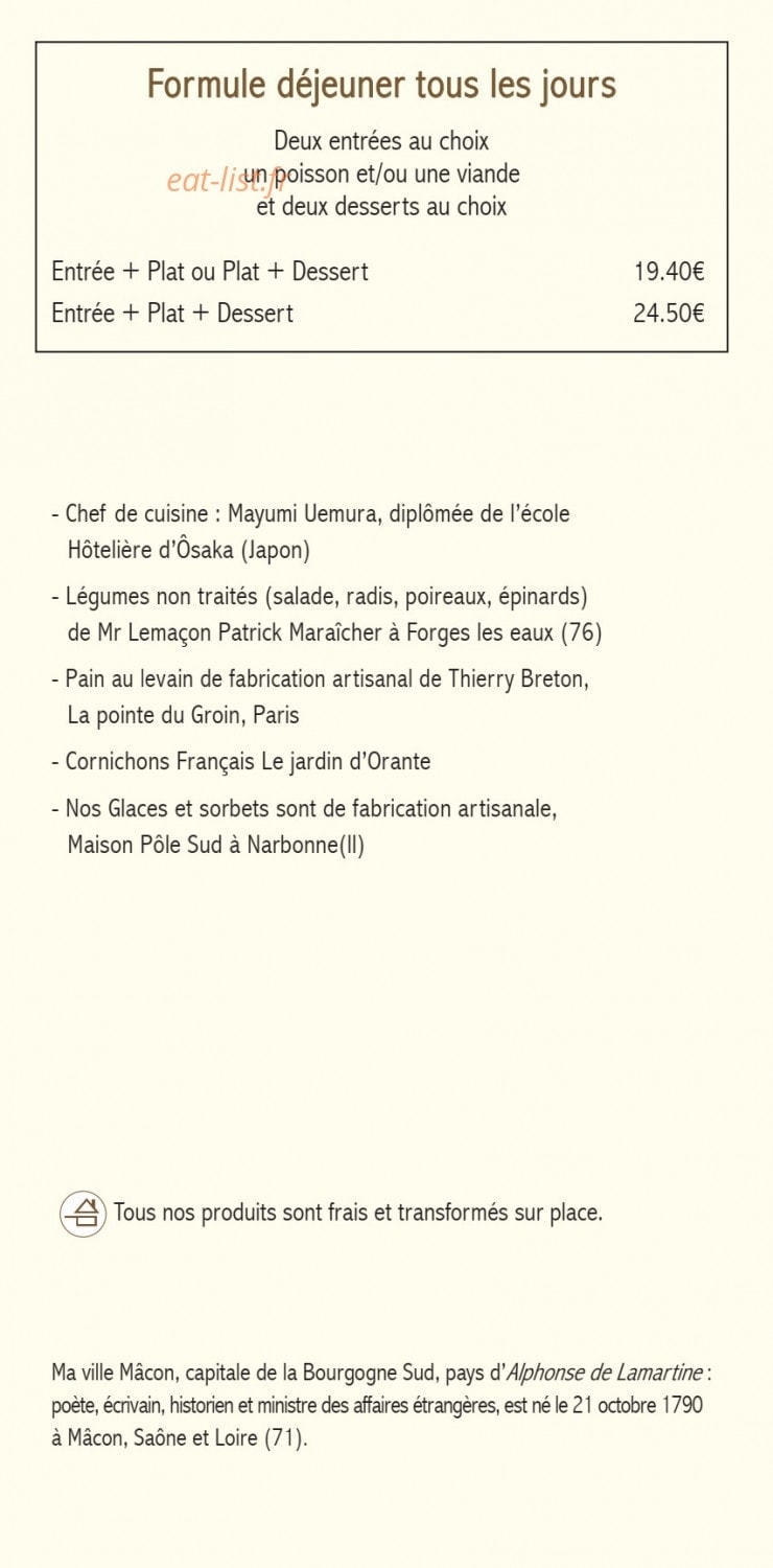 Restaurant Bourgogne Sud — carte page 1