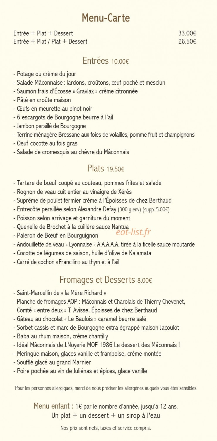 Restaurant Bourgogne Sud — carte page 2