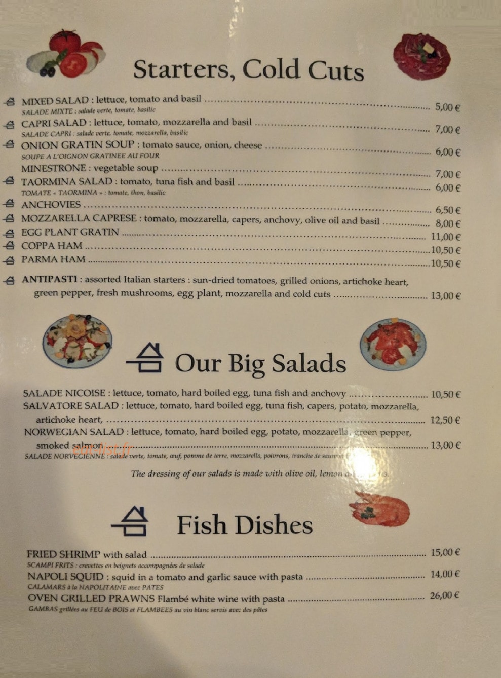 Restaurant Capri — carte page 1