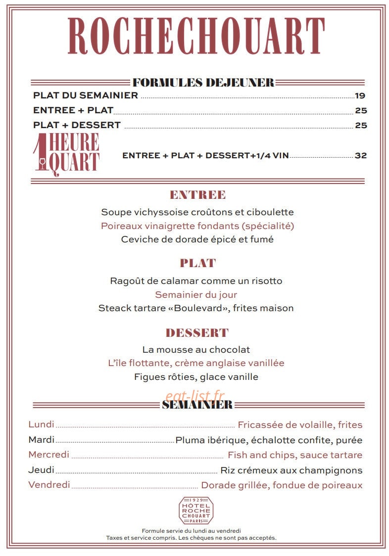 restaurant rochechouart — carte page 1
