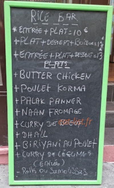 Rice Bar — carte page 1