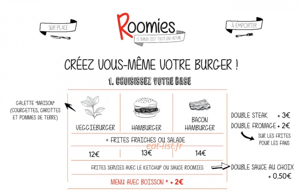 Roomies Burger — carte page 1